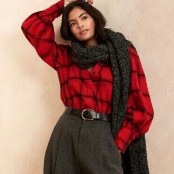 Banana Republic Tops - TAX FREE!!! Aug.1-14 Banana Republic Red Plaid Bishop Top